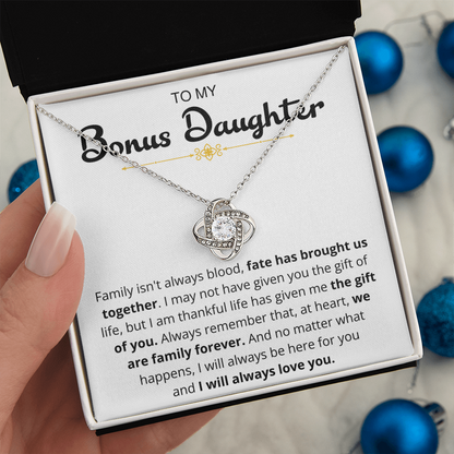 To My Bonus Daughter - "I Will Always Love You" Love Knot Necklace Gift Set