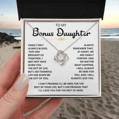 To My Bonus Daughter - "My Family Forever" Love Knot Necklace Gift Set - CFG06
