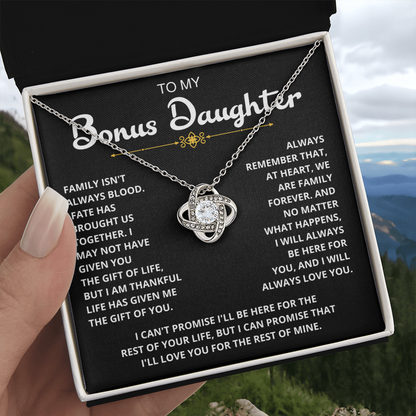 To My Bonus Daughter - "My Family Forever" Love Knot Necklace Gift Set - CFG06v2