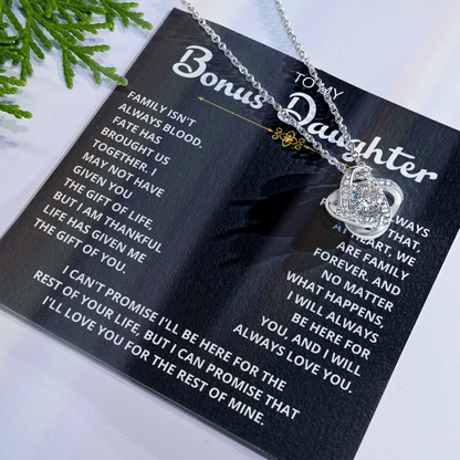 To My Bonus Daughter - "My Family Forever" Love Knot Necklace Gift Set - CFG06v2