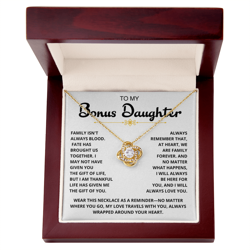 To My Bonus Daughter - "My Family Forever" Love Knot Necklace Gift Set - CFG07