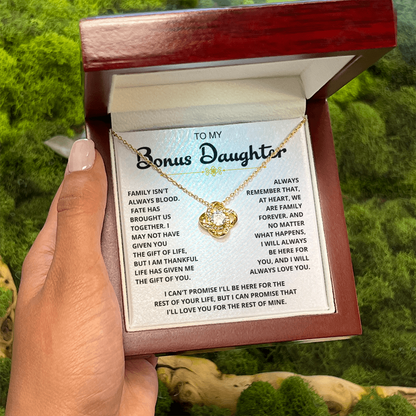 To My Bonus Daughter - "My Family Forever" Love Knot Necklace Gift Set - CFG06