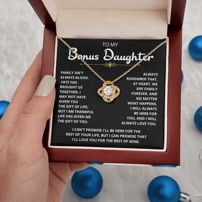 To My Bonus Daughter - "My Family Forever" Love Knot Necklace Gift Set - CFG06v2