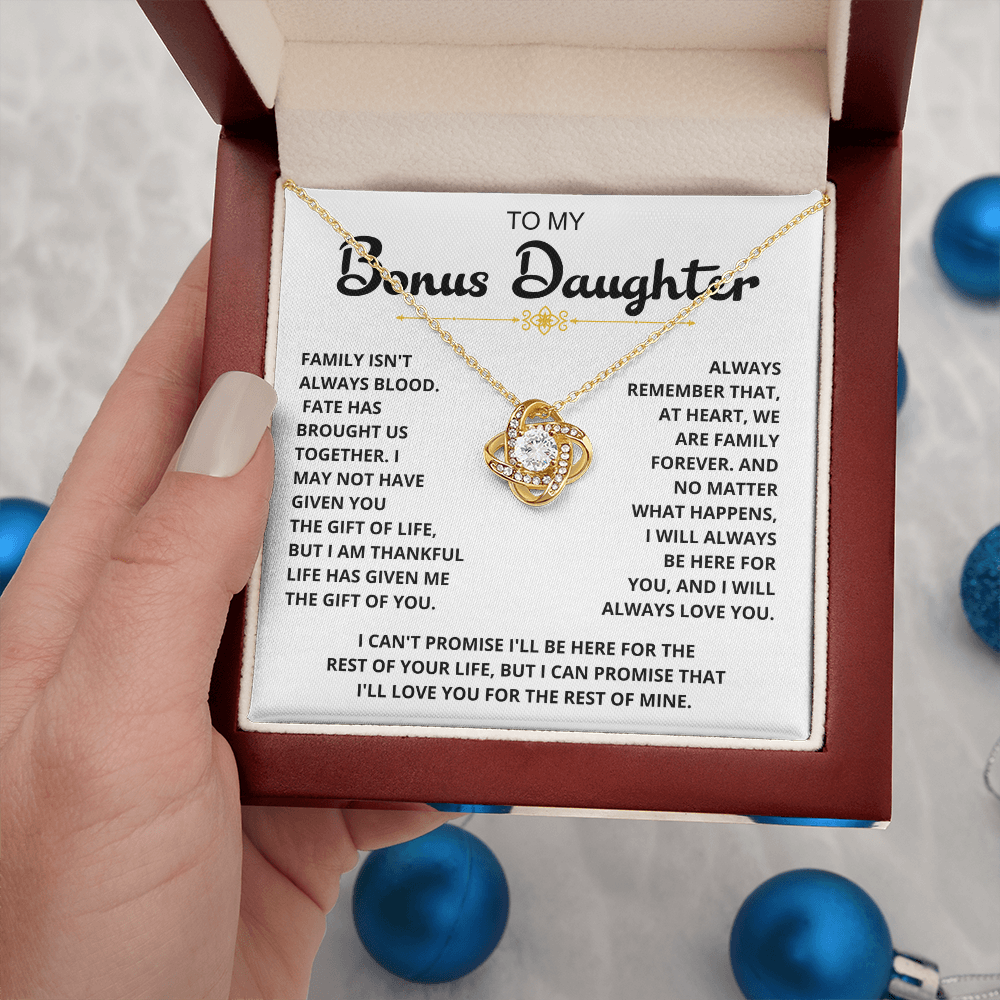 To My Bonus Daughter - "My Family Forever" Love Knot Necklace Gift Set - CFG06