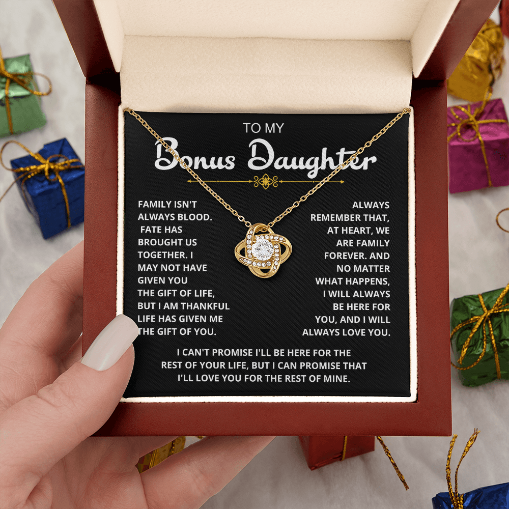 To My Bonus Daughter - "My Family Forever" Love Knot Necklace Gift Set - CFG06v2