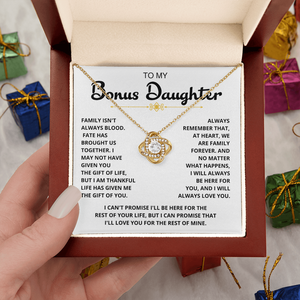 To My Bonus Daughter - "My Family Forever" Love Knot Necklace Gift Set - CFG06