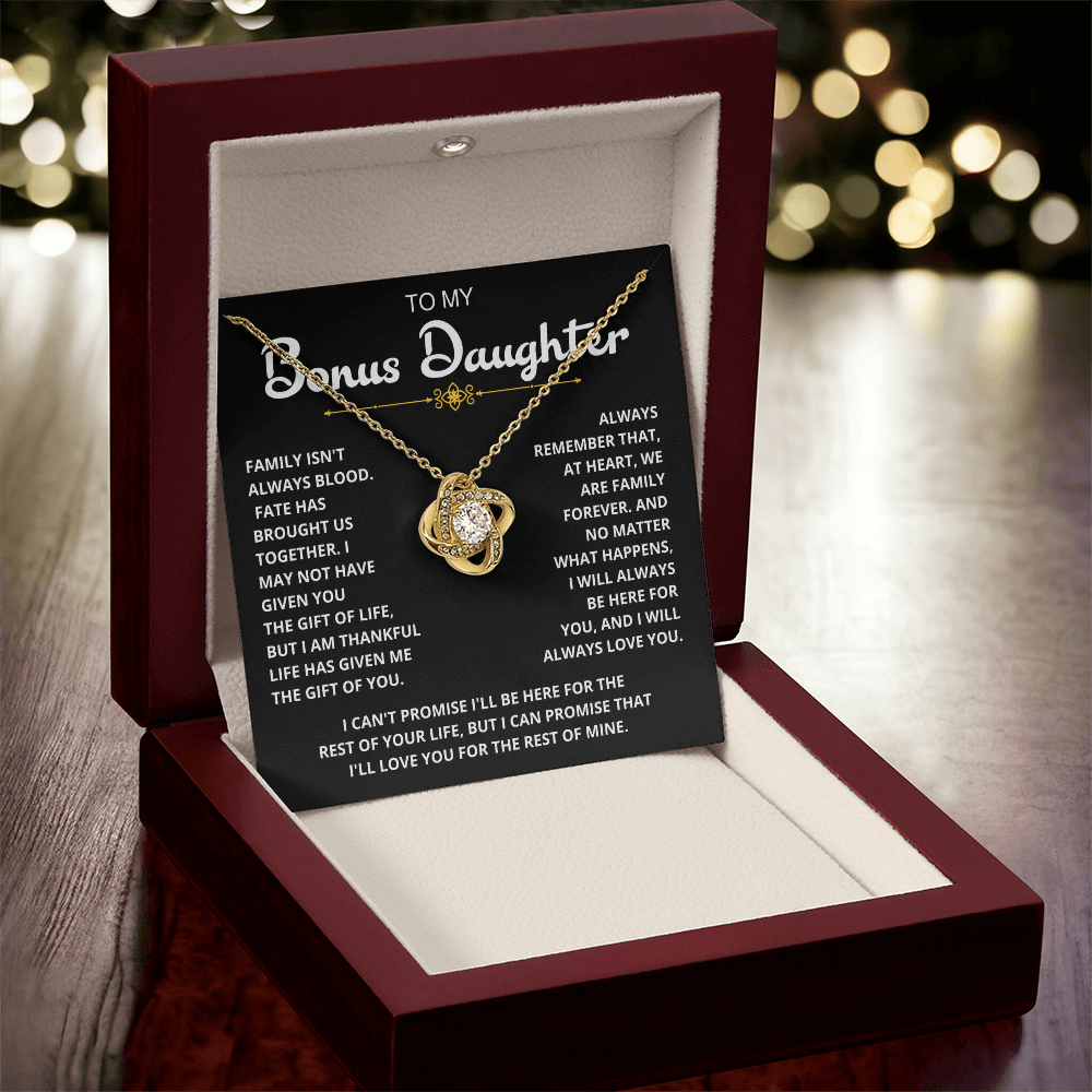 To My Bonus Daughter - "My Family Forever" Love Knot Necklace Gift Set