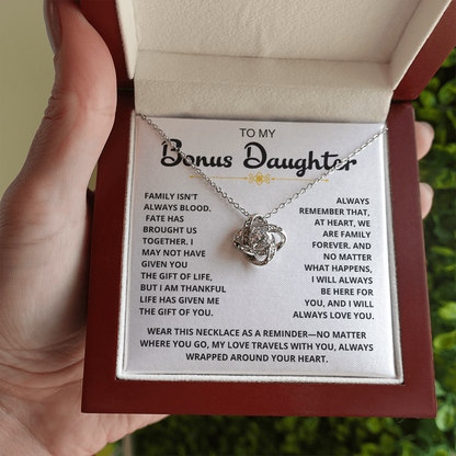 To My Bonus Daughter - "My Family Forever" Love Knot Necklace Gift Set - CFG07