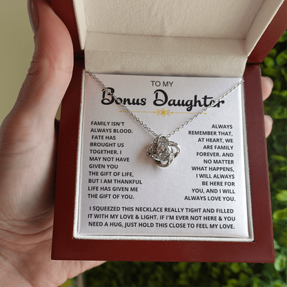 To My Bonus Daughter - "My Family Forever" Love Knot Necklace Gift Set - CFG06