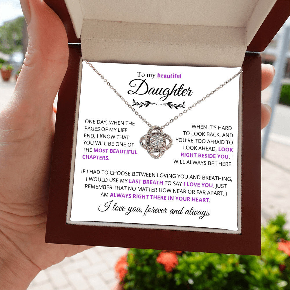 Stunning Daughter Gift "Most Beautiful Chapters" Gold Knot Necklace