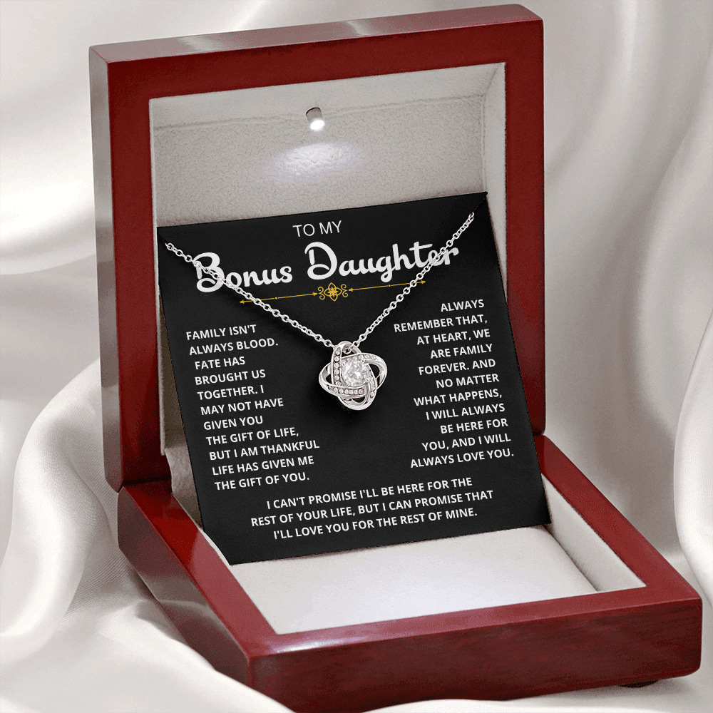 To My Bonus Daughter - "My Family Forever" Love Knot Necklace Gift Set