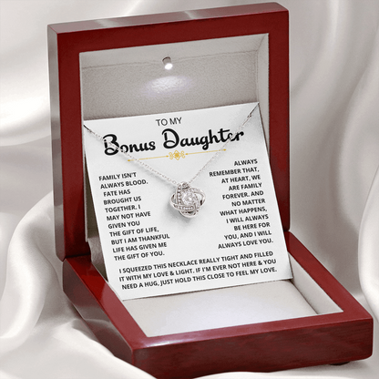 To My Bonus Daughter - "My Family Forever" Love Knot Necklace Gift Set - CFG06