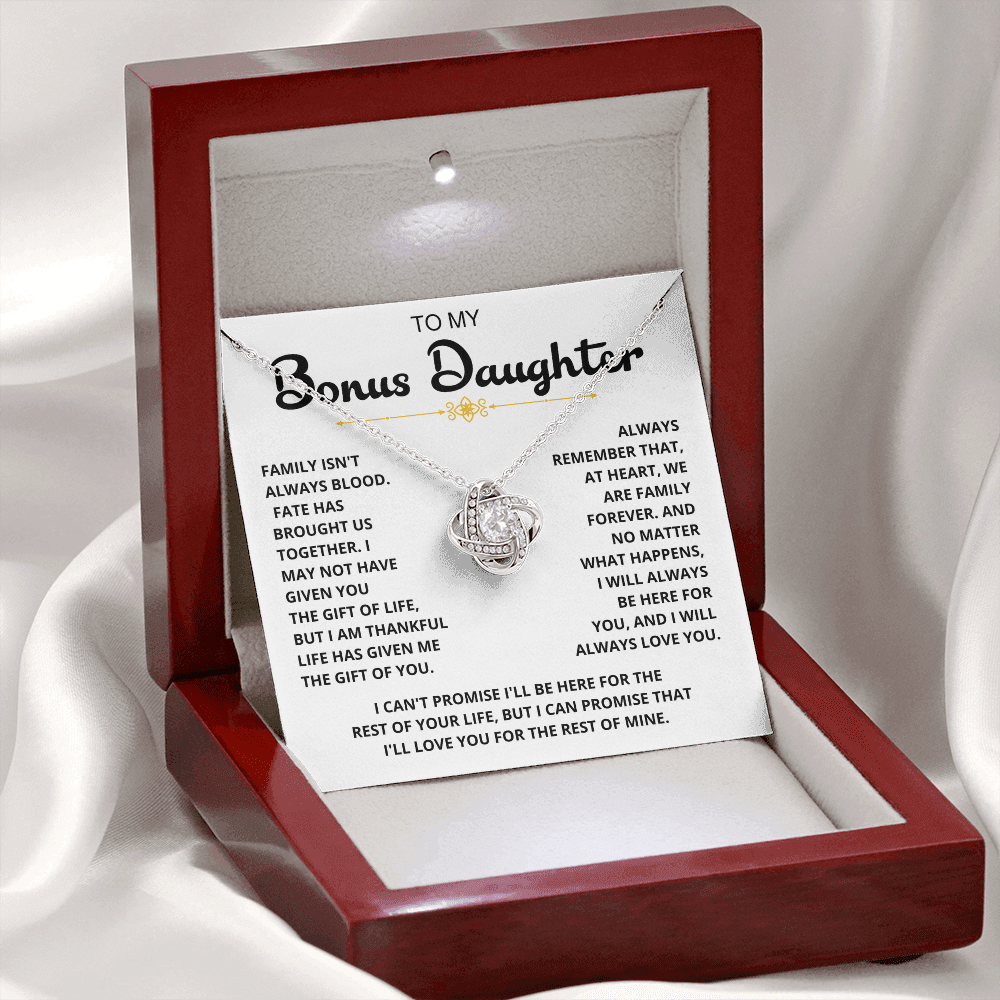 To My Bonus Daughter - "My Family Forever" Love Knot Necklace Gift Set - CFG06