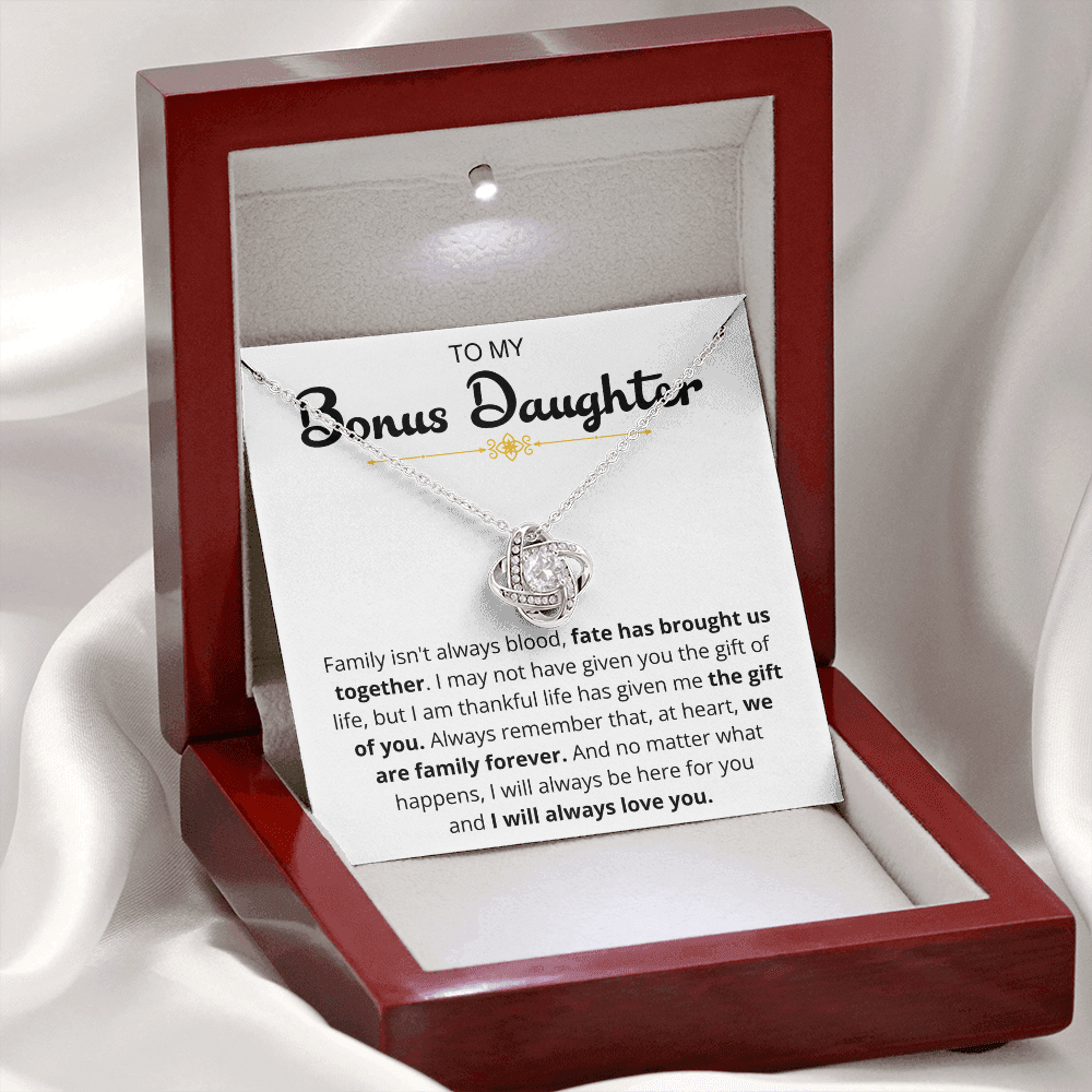 To My Bonus Daughter - "I Will Always Love You" Love Knot Necklace Gift Set