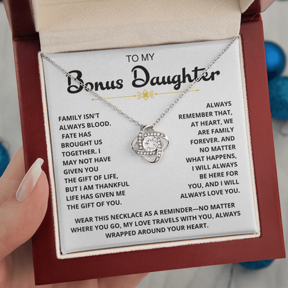 To My Bonus Daughter - "My Family Forever" Love Knot Necklace Gift Set - CFG07
