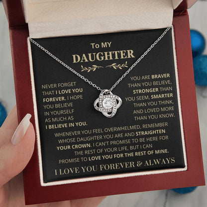 Daughter Gift, "Never Forget That I Love You" Love Knot Necklace