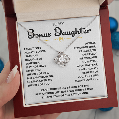 To My Bonus Daughter - "My Family Forever" Love Knot Necklace Gift Set - CFG06