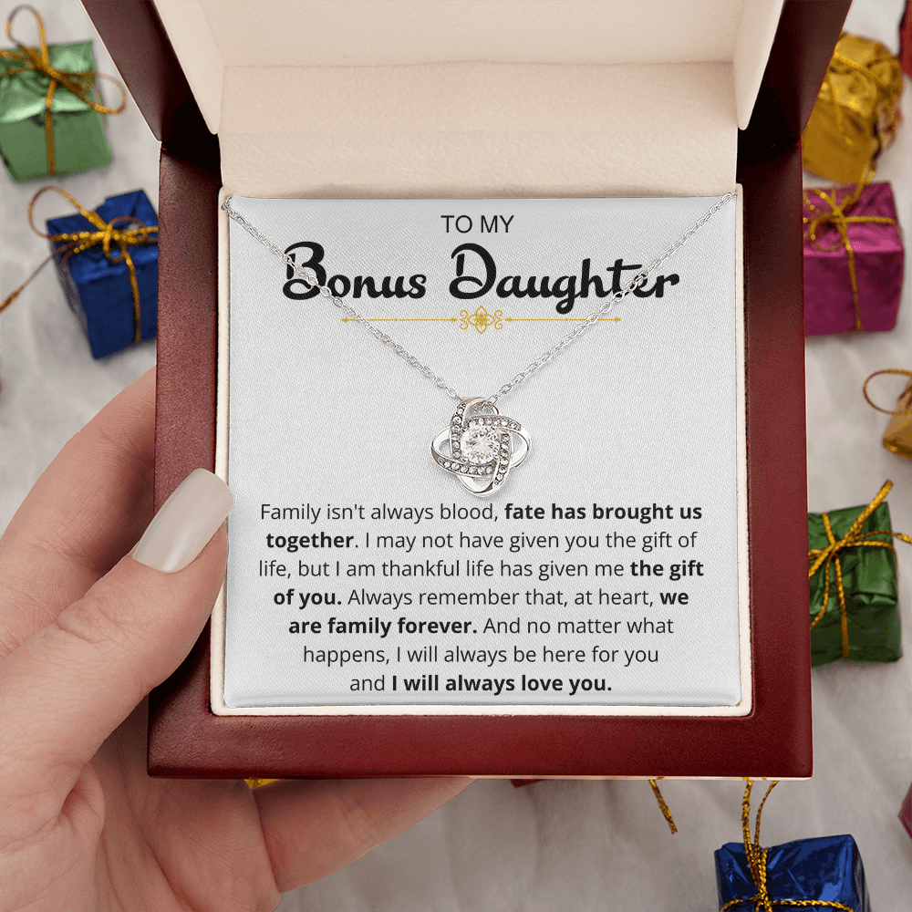 To My Bonus Daughter - "I Will Always Love You" Love Knot Necklace Gift Set