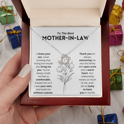 To My Mother-In-Law - "I Am Lucky To Have You" Love Knot Necklace Gift Set