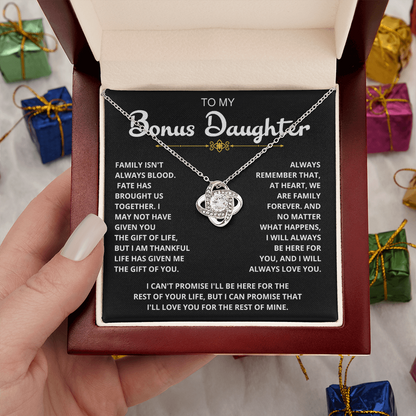 To My Bonus Daughter - "My Family Forever" Love Knot Necklace Gift Set