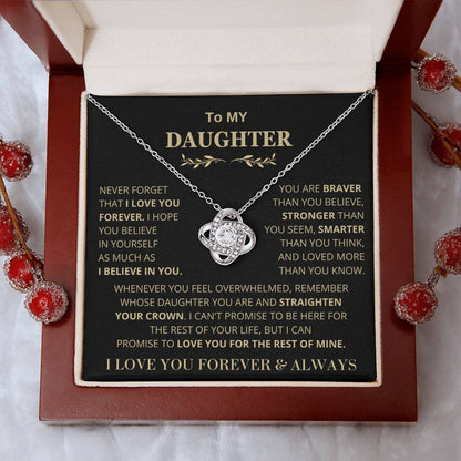 Daughter Gift, "Never Forget That I Love You" Love Knot Necklace