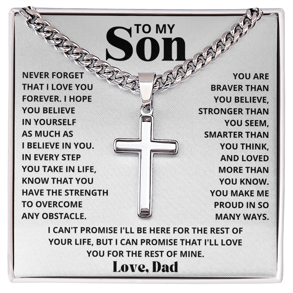 To My Son - Love Dad - Artisan Cross on Cuban Link Chain - Gift Set