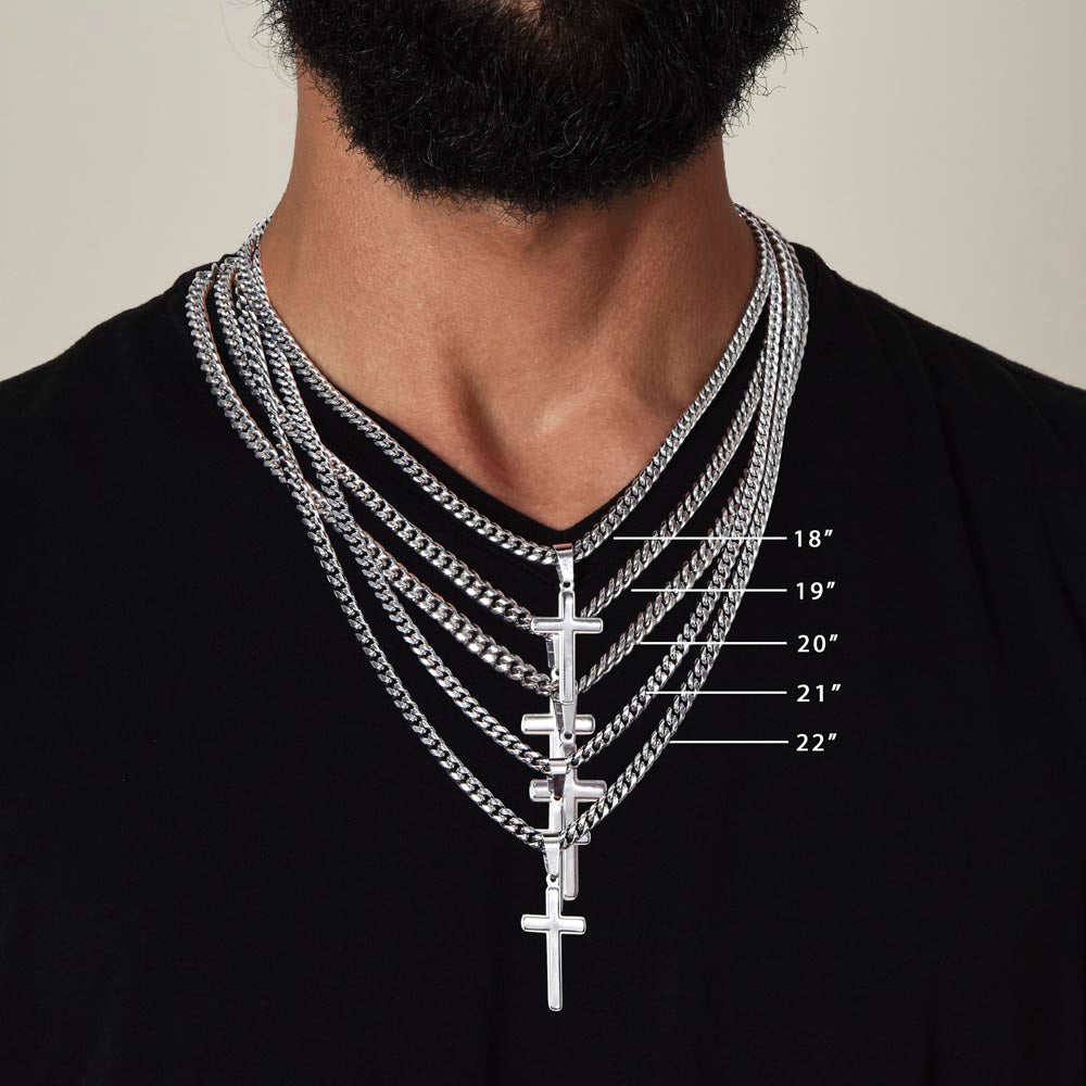 To My Son - Love Dad - Artisan Cross on Cuban Link Chain - Gift Set