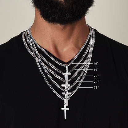 To My Son - Love Dad - Artisan Cross on Cuban Link Chain - Gift Set
