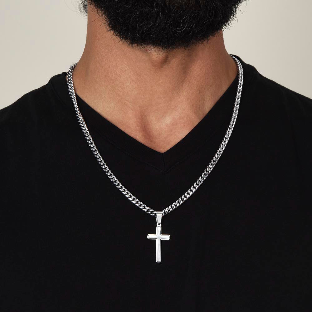 To My Son - Love Dad - Artisan Cross on Cuban Link Chain - Gift Set