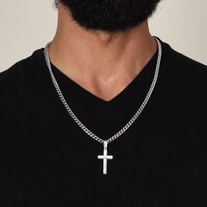 To My Son - Love Dad - Artisan Cross on Cuban Link Chain - Gift Set