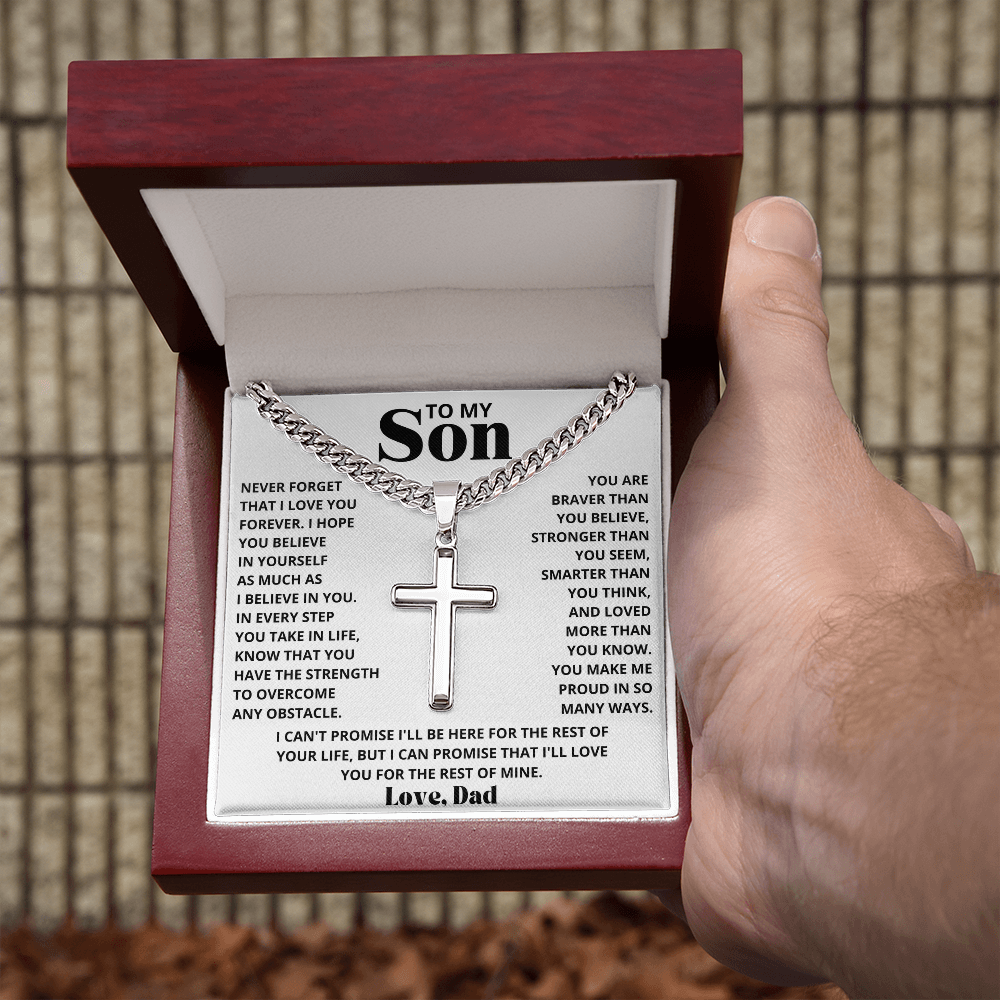 To My Son - Love Dad - Artisan Cross on Cuban Link Chain - Gift Set