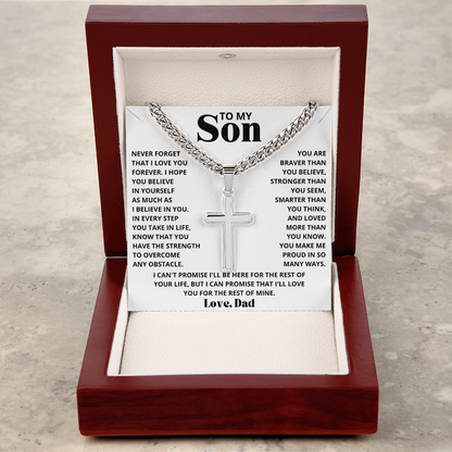 To My Son - Love Dad - Artisan Cross on Cuban Link Chain - Gift Set