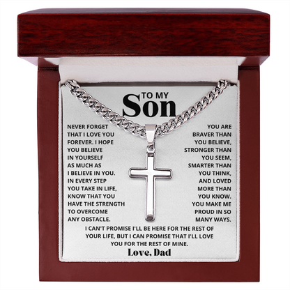 To My Son - Love Dad - Artisan Cross on Cuban Link Chain - Gift Set