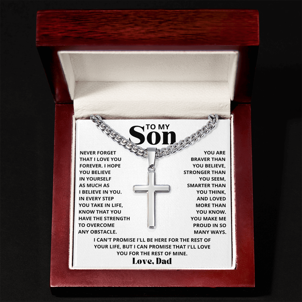 To My Son - Love Dad - Artisan Cross on Cuban Link Chain - Gift Set