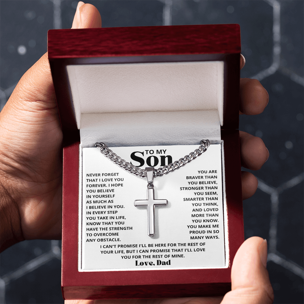 To My Son - Love Dad - Artisan Cross on Cuban Link Chain - Gift Set