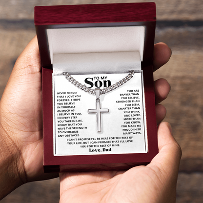 To My Son - Love Dad - Artisan Cross on Cuban Link Chain - Gift Set