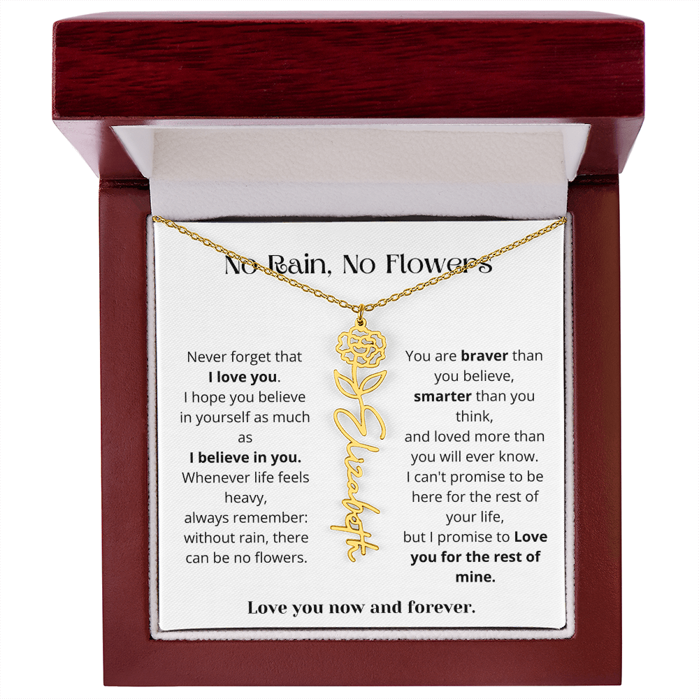 No Rain No Flowers - Love You Now And Forever - Flower Name Necklace