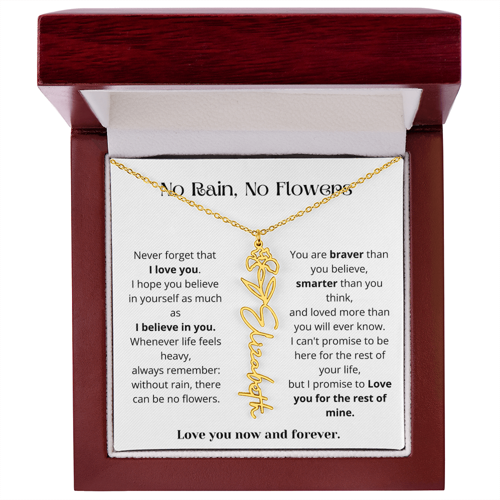 No Rain No Flowers - Love You Now And Forever - Flower Name Necklace