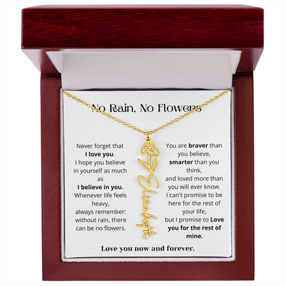 No Rain No Flowers - Love You Now And Forever - Flower Name Necklace