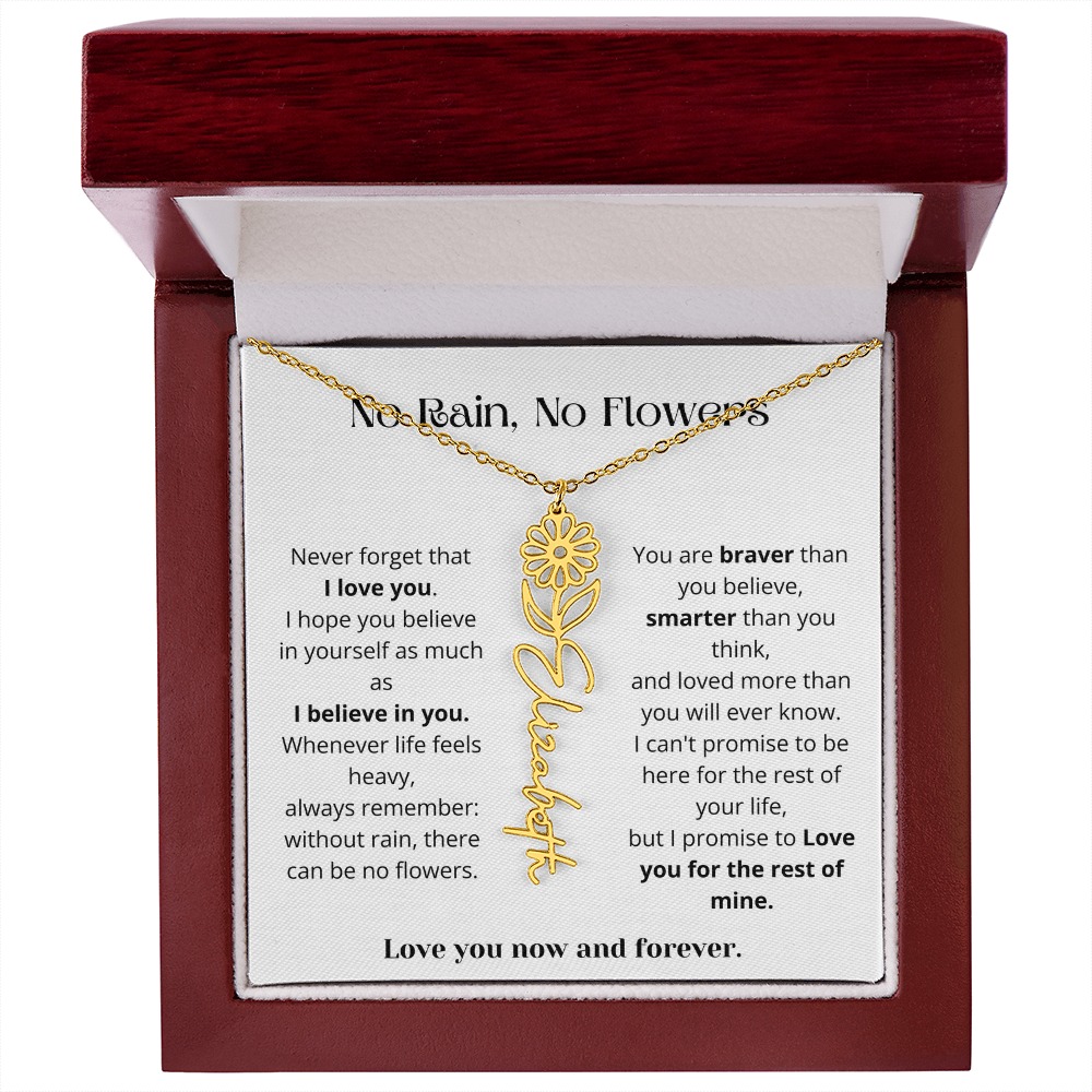 No Rain No Flowers - Love You Now And Forever - Flower Name Necklace
