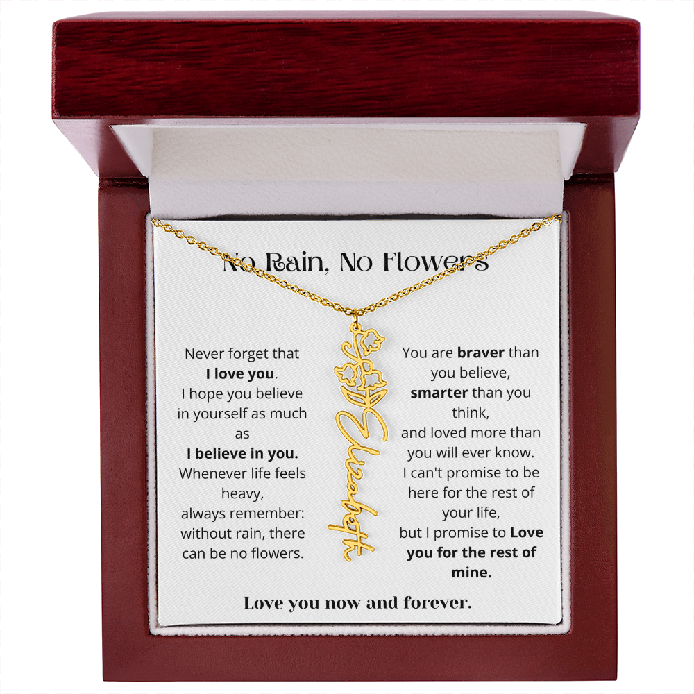 No Rain No Flowers - Love You Now And Forever - Flower Name Necklace