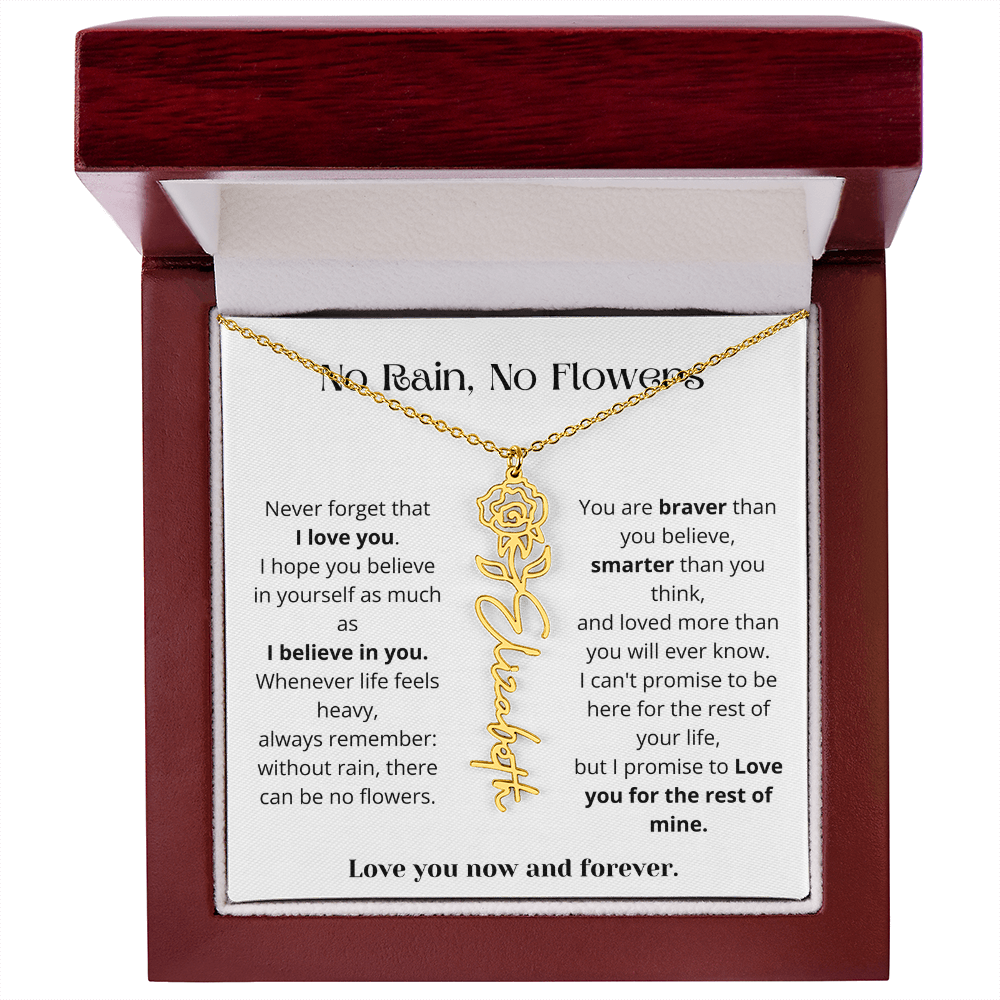 No Rain No Flowers - Love You Now And Forever - Flower Name Necklace