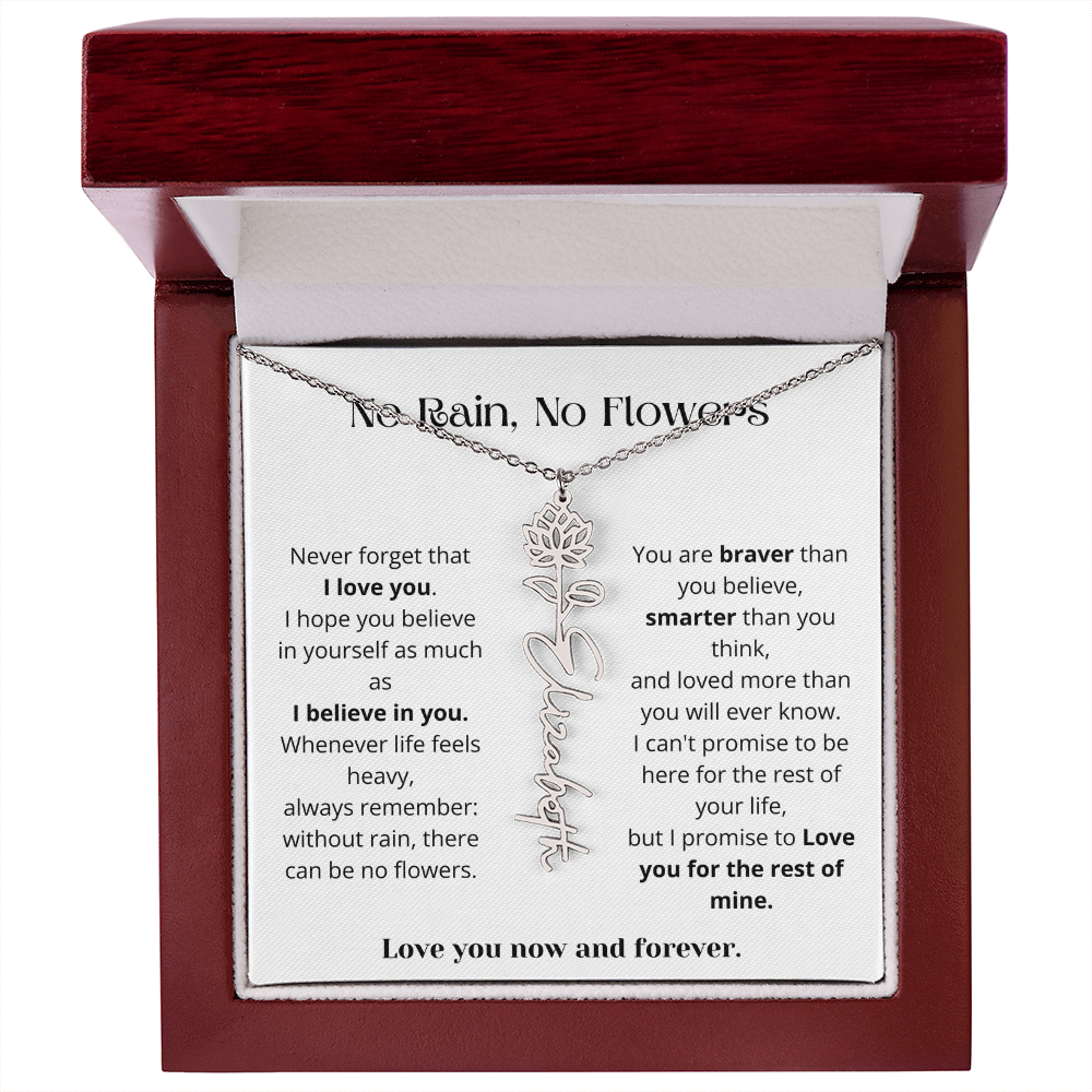 No Rain No Flowers - Love You Now And Forever - Flower Name Necklace