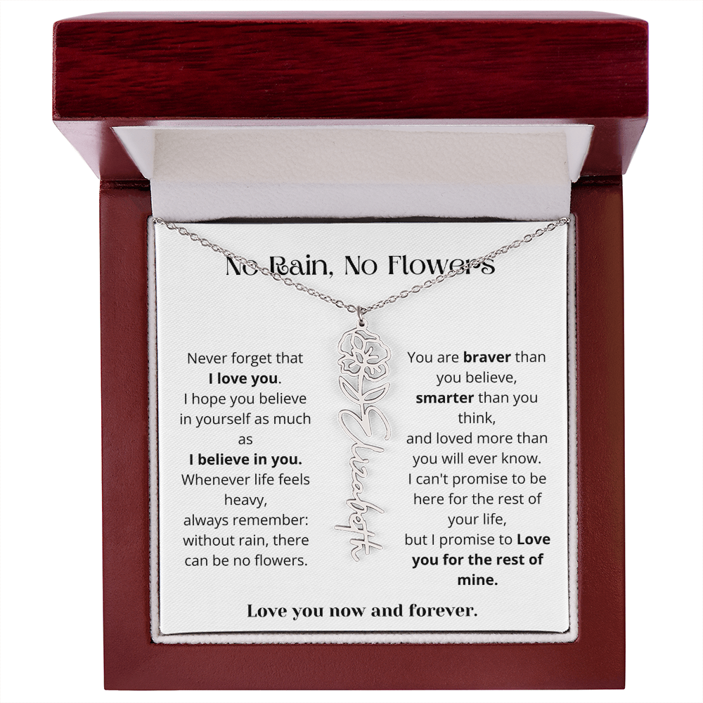 No Rain No Flowers - Love You Now And Forever - Flower Name Necklace