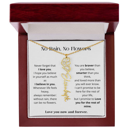 No Rain No Flowers - Love You Now And Forever - Flower Name Necklace