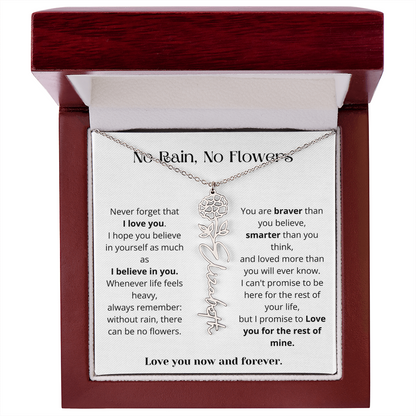 No Rain No Flowers - Love You Now And Forever - Flower Name Necklace