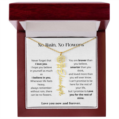 No Rain No Flowers - Love You Now And Forever - Flower Name Necklace