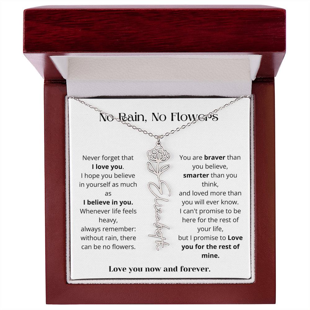 No Rain No Flowers - Love You Now And Forever - Flower Name Necklace