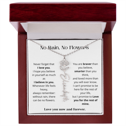 No Rain No Flowers - Love You Now And Forever - Flower Name Necklace