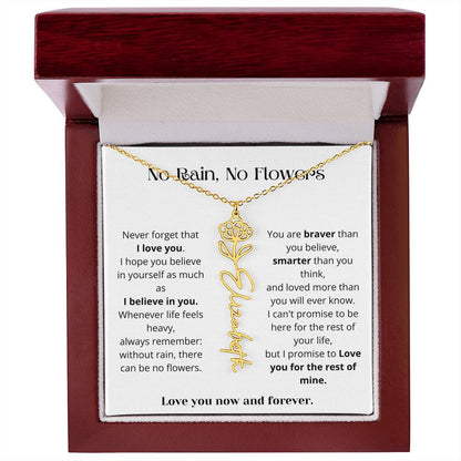 No Rain No Flowers - Love You Now And Forever - Flower Name Necklace